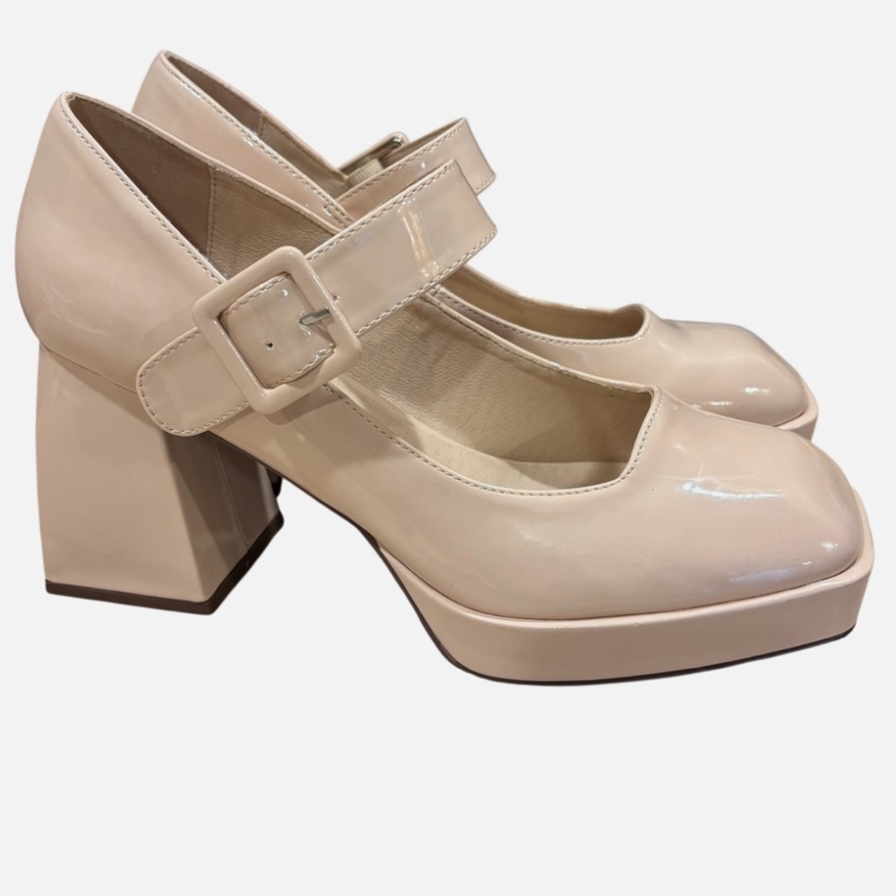 NWOB Mary Jane Chunky Platform Heels Patent Leather Square Toe Ankle Strap 9.5M - Picture 2 of 9
